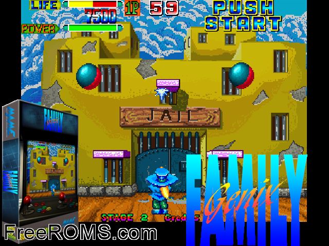 Genix Family MAME game showing 3D box cover and gameplay screenshot