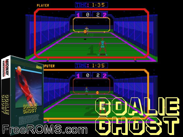 Goalie Ghost MAME game showing 3D box cover and gameplay screenshot