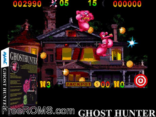 Ghost Hunter MAME game showing 3D box cover and gameplay screenshot