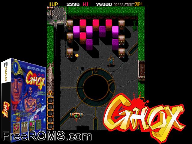 Ghox MAME game showing 3D box cover and gameplay screenshot