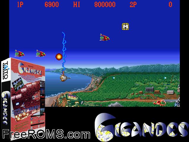 Gigandes MAME game showing 3D box cover and gameplay screenshot