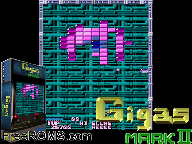Gigas Mark II (bootleg) MAME game showing 3D box cover and gameplay screenshot