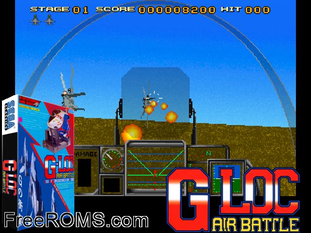 G-LOC Air Battle (US) MAME game showing 3D box cover and gameplay screenshot