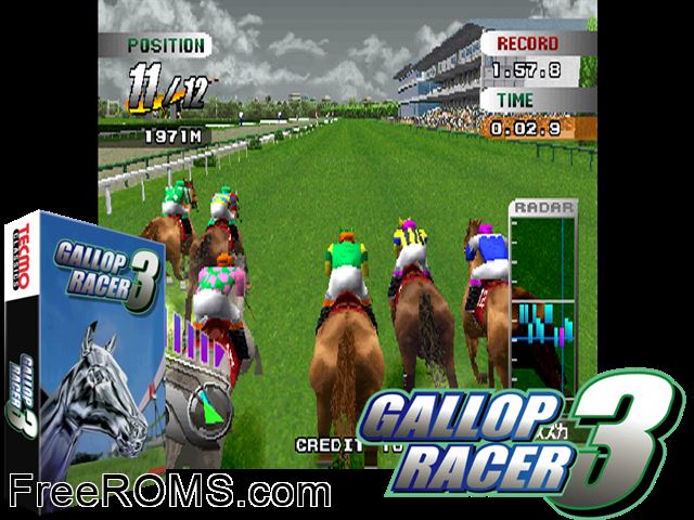 Gallop Racer 3 (JAPAN) MAME game showing 3D box cover and gameplay screenshot