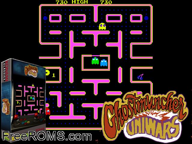 Ghostmuncher Galaxian (bootleg) MAME game showing 3D box cover and gameplay screenshot