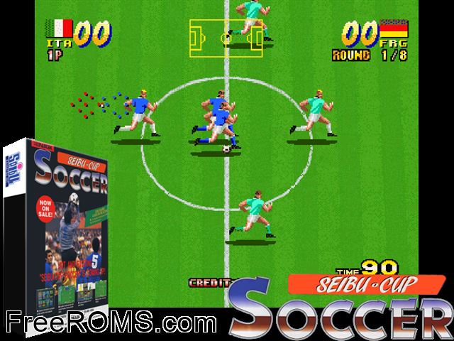 Goal! '92 MAME game showing 3D box cover and gameplay screenshot