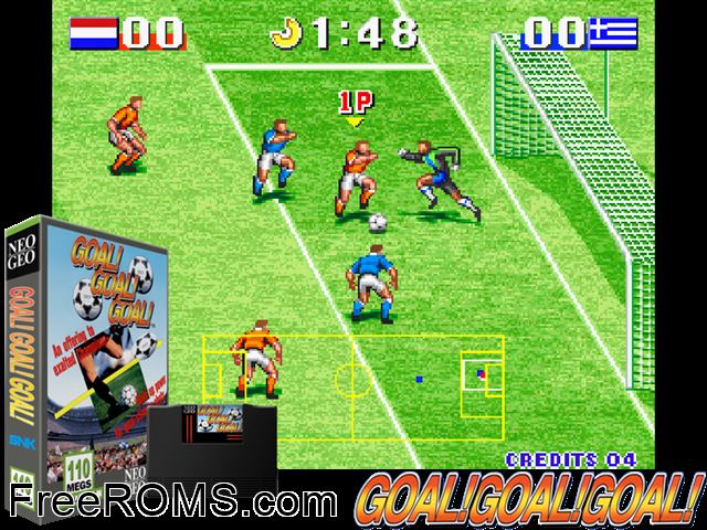 Goal! Goal! Goal! MAME game showing 3D box cover and gameplay screenshot