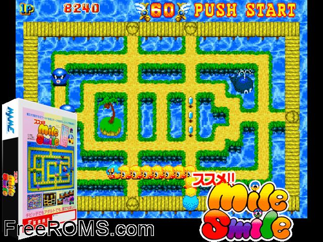 Go Go! Mile Smile MAME game showing 3D box cover and gameplay screenshot