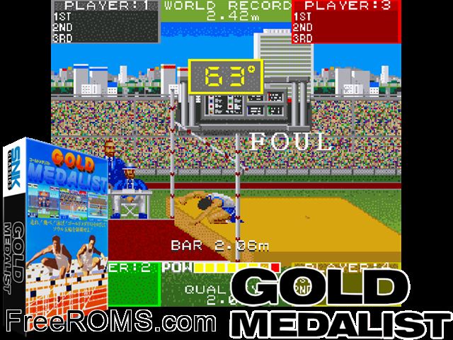 Gold Medalist (bootleg) MAME game showing 3D box cover and gameplay screenshot