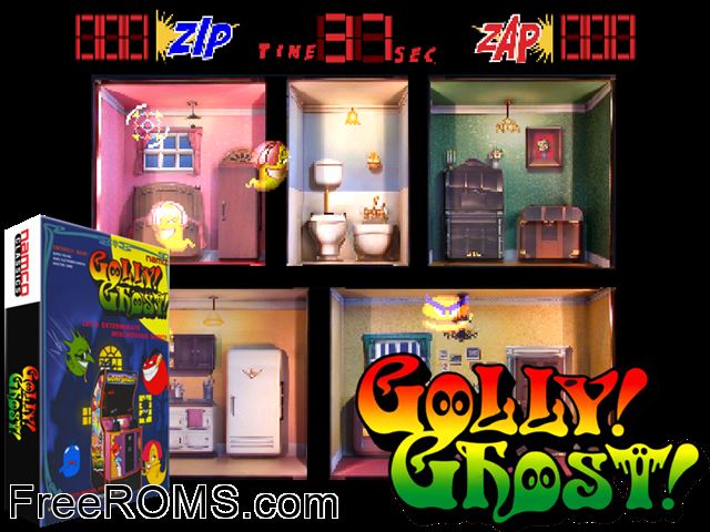 Golly! Ghost! MAME game showing 3D box cover and gameplay screenshot
