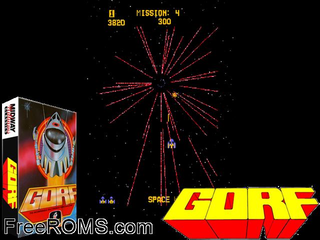 Gorf (Program 1) MAME game showing 3D box cover and gameplay screenshot