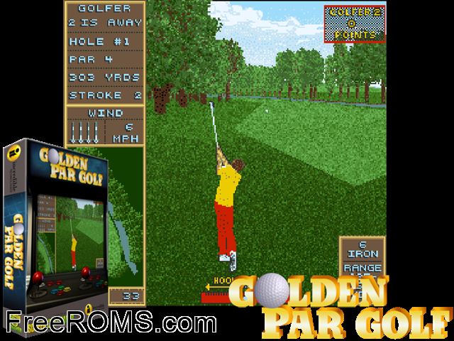 Golden Par Golf (Joystick, V1.1) MAME game showing 3D box cover and gameplay screenshot