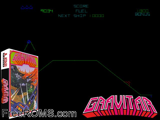 Gravitar (version 2) MAME game showing 3D box cover and gameplay screenshot