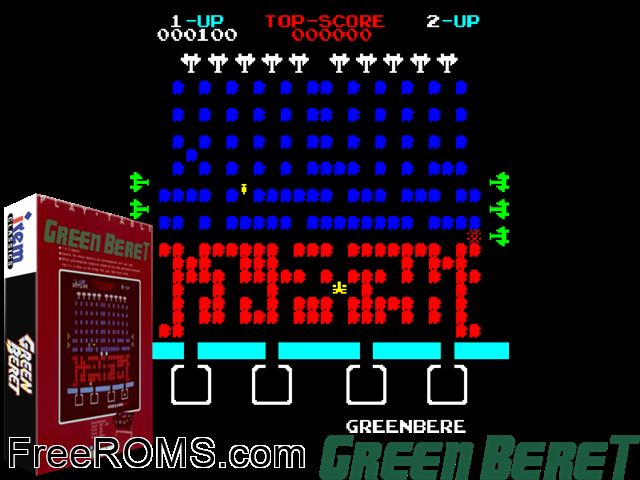Green Beret (Irem) MAME game showing 3D box cover and gameplay screenshot