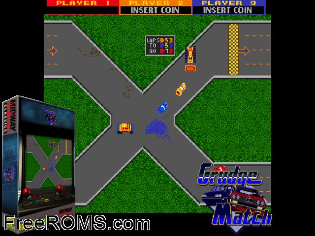 Grudge Match (prototype) MAME game showing 3D box cover and gameplay screenshot
