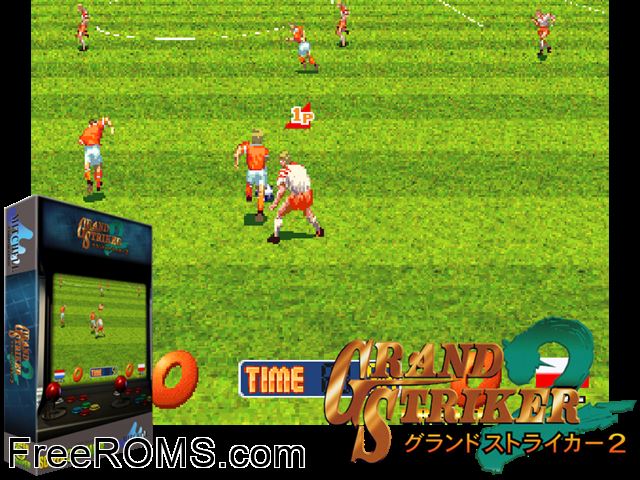 Grand Striker 2 (Japan) MAME game showing 3D box cover and gameplay screenshot