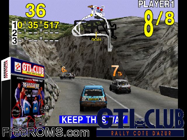 GTI Club (ver JAA) MAME game showing 3D box cover and gameplay screenshot