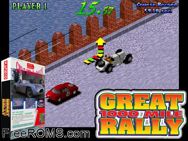Great 1000 Miles Rally: Evolution Model!!! (94/09/06) MAME game showing 3D box cover and gameplay screenshot