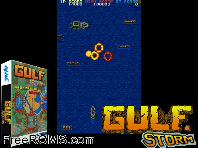 Gulf Storm (Media Shoji) MAME game showing 3D box cover and gameplay screenshot