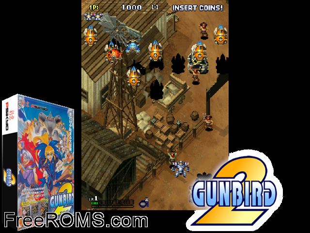 Gunbird 2 MAME game showing 3D box cover and gameplay screenshot
