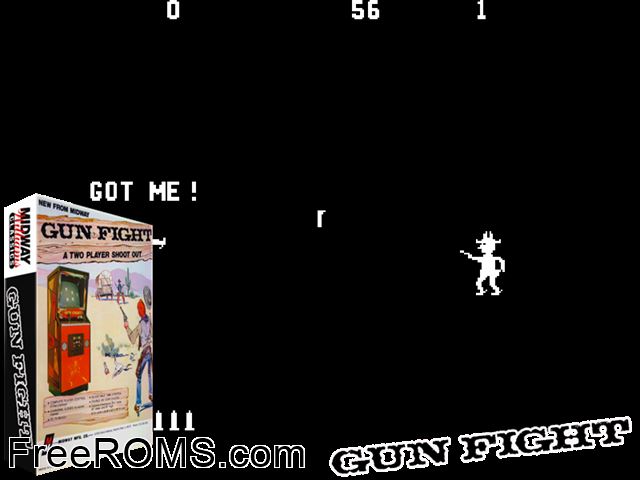Gun Fight MAME game showing 3D box cover and gameplay screenshot