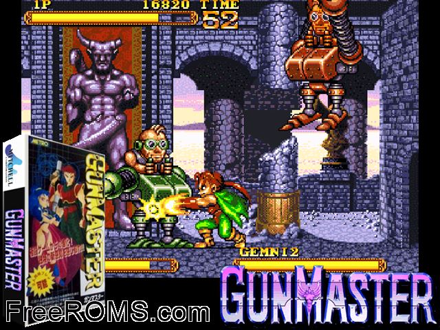 Gun Master MAME game showing 3D box cover and gameplay screenshot