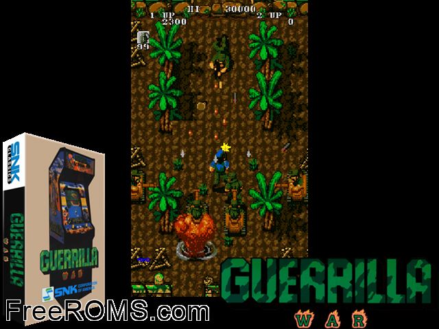 Guerrilla War (bootleg) MAME game showing 3D box cover and gameplay screenshot