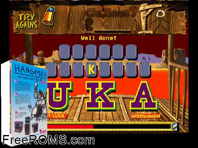 Hangman MAME game showing 3D box cover and gameplay screenshot