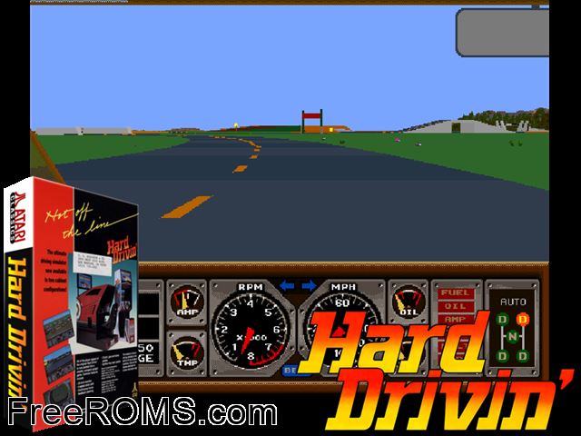 Hard Drivin' (cockpit, rev 7) MAME game showing 3D box cover and gameplay screenshot