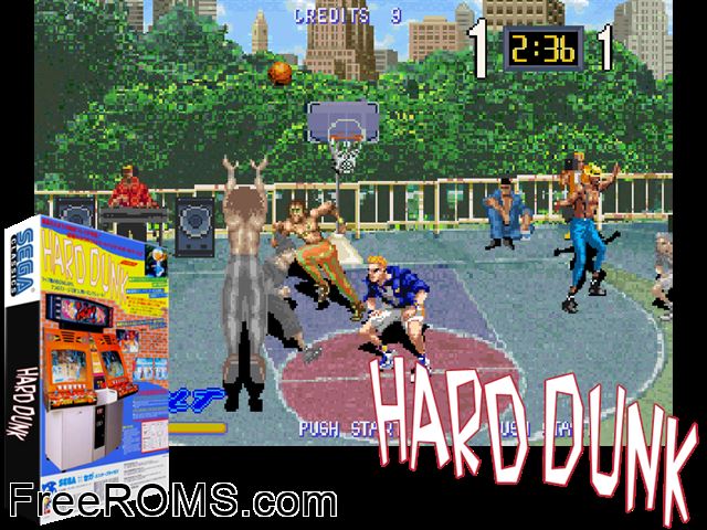 Hard Dunk (Japan) MAME game showing 3D box cover and gameplay screenshot