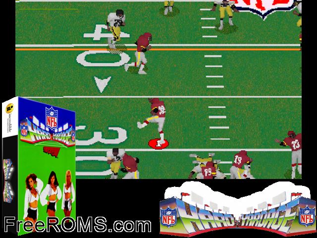 Hard Yardage (v1.00) MAME game showing 3D box cover and gameplay screenshot