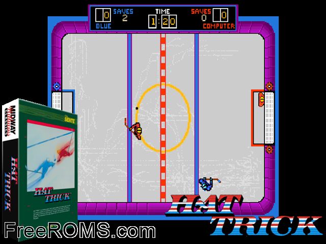 Hat Trick MAME game showing 3D box cover and gameplay screenshot