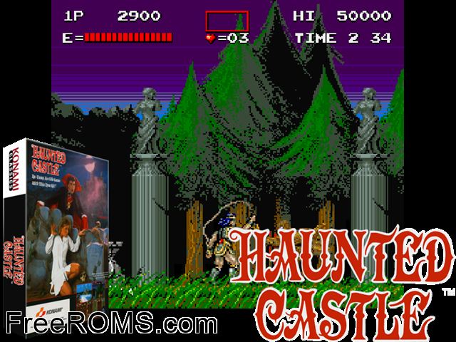 Haunted Castle (version K) MAME game showing 3D box cover and gameplay screenshot