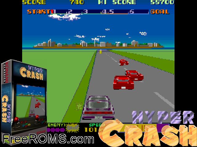 Hyper Crash (version D) MAME game showing 3D box cover and gameplay screenshot