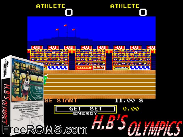 Herbie at the Olympics (DK conversion) MAME game showing 3D box cover and gameplay screenshot