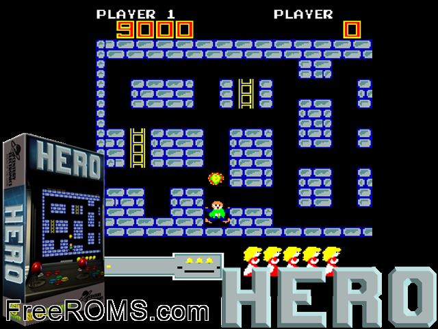 Hero MAME game showing 3D box cover and gameplay screenshot