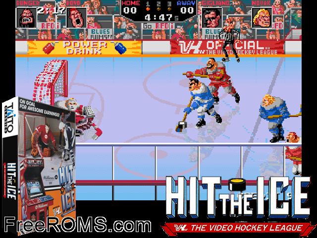 Hit the Ice (US) MAME game showing 3D box cover and gameplay screenshot