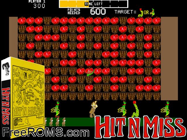 Hit 'n Miss (version 3.0) MAME game showing 3D box cover and gameplay screenshot