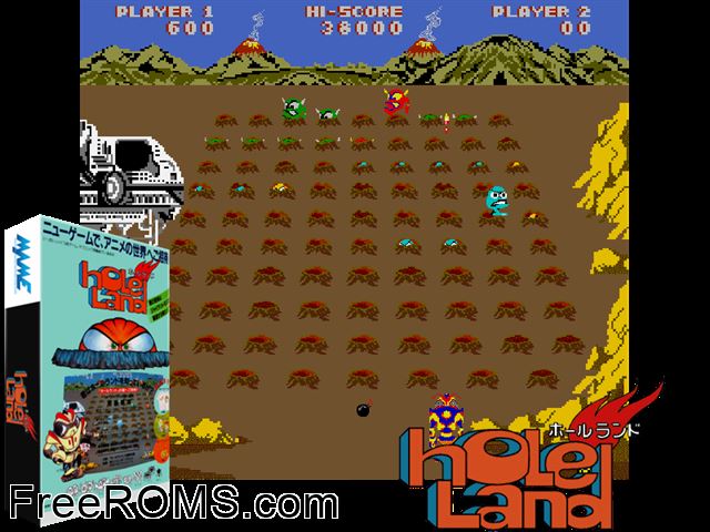 Hole Land MAME game showing 3D box cover and gameplay screenshot