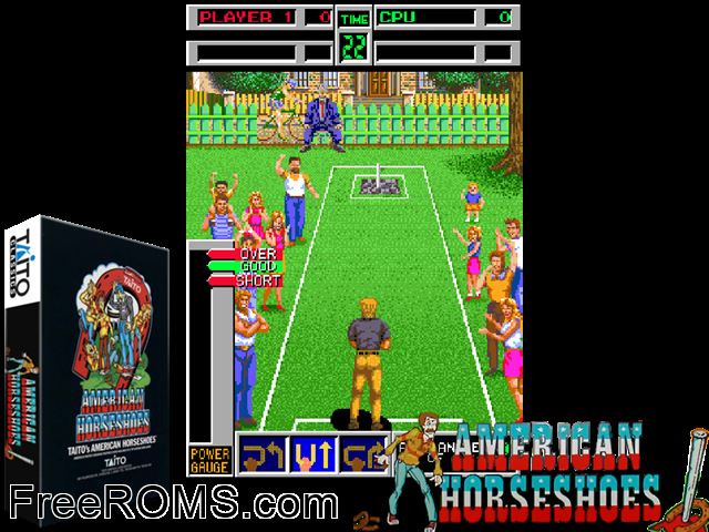 American Horseshoes (US) MAME game showing 3D box cover and gameplay screenshot