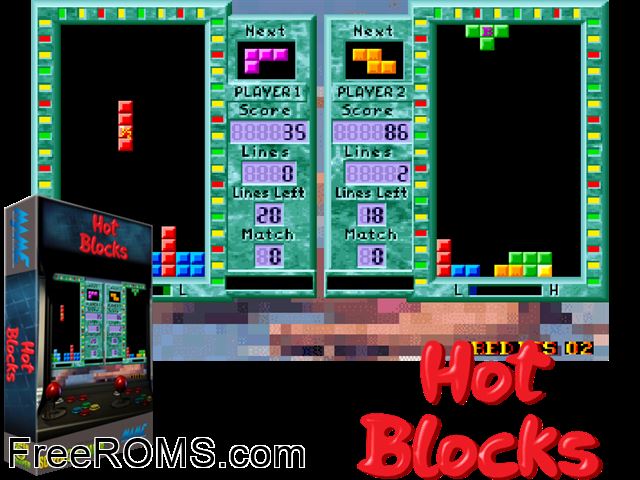 Hot Blocks - Tetrix II MAME game showing 3D box cover and gameplay screenshot