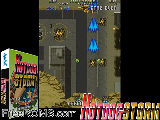 Hotdog Storm MAME game showing 3D box cover and gameplay screenshot
