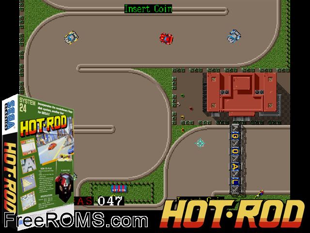 Hot Rod (World, 3 Players, Turbo set 1) MAME game showing 3D box cover and gameplay screenshot
