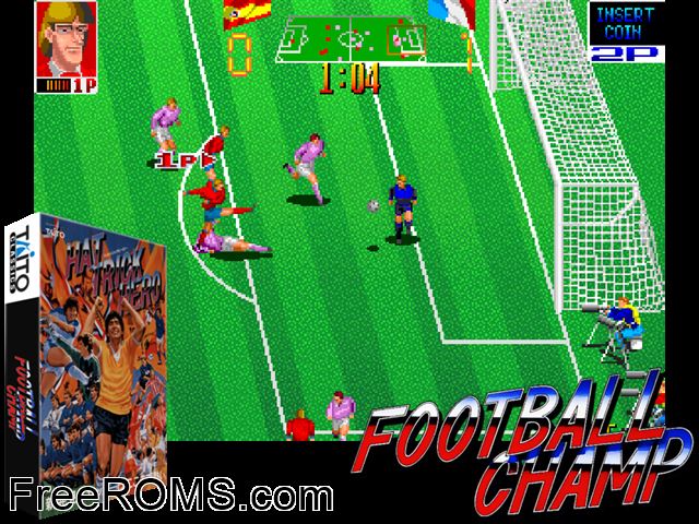 Hat Trick Hero (Japan) MAME game showing 3D box cover and gameplay screenshot