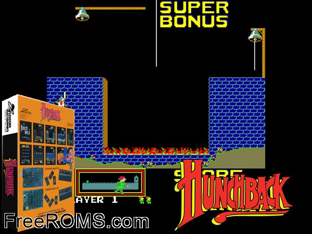 Hunchback (DK conversion) MAME game showing 3D box cover and gameplay screenshot