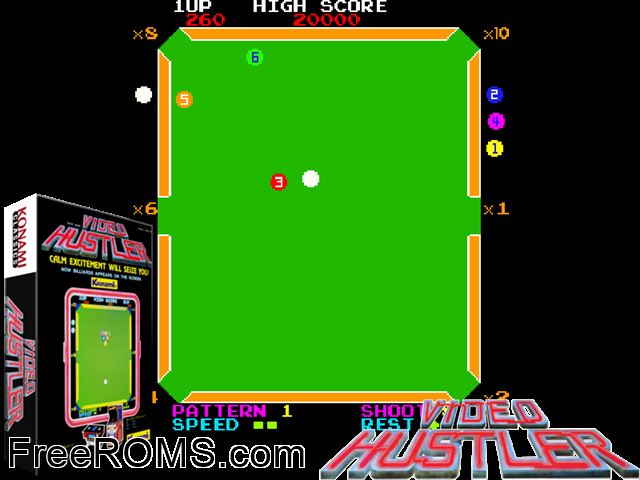 Video Hustler (bootleg) MAME game showing 3D box cover and gameplay screenshot