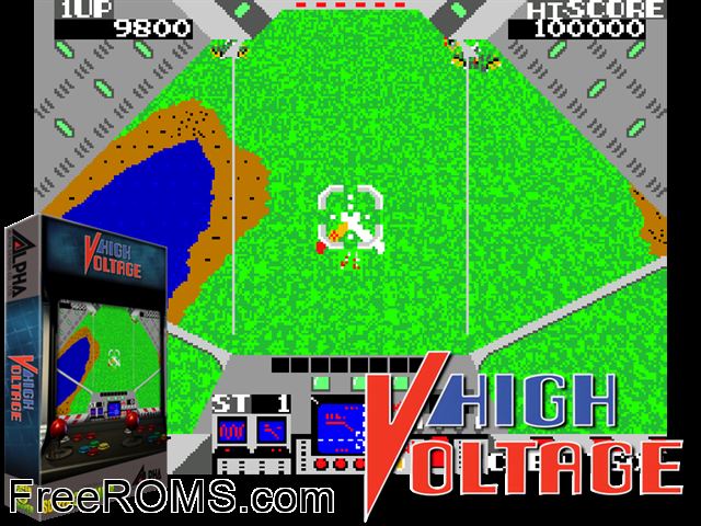 High Voltage MAME game showing 3D box cover and gameplay screenshot