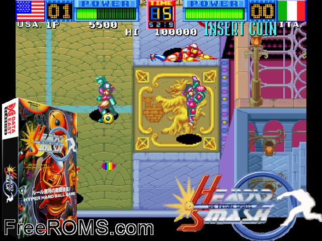 Heavy Smash (Japan version -2) MAME game showing 3D box cover and gameplay screenshot