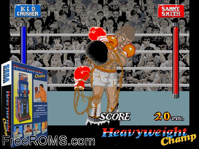 Heavyweight Champ MAME game showing 3D box cover and gameplay screenshot