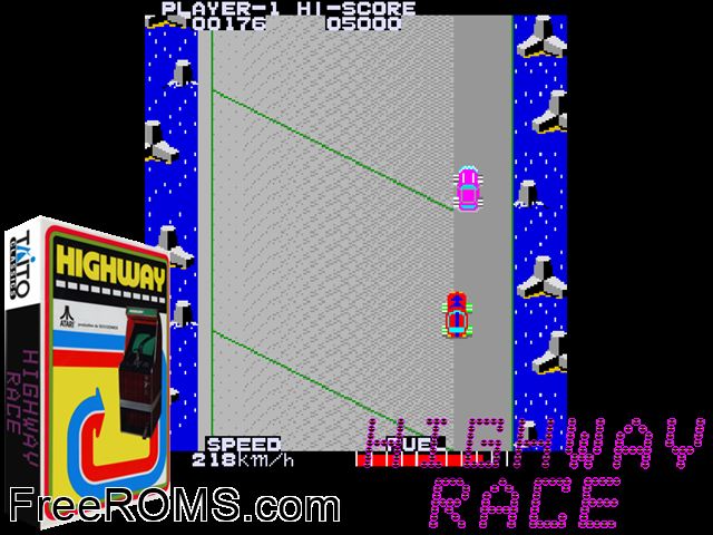 High Way Race MAME game showing 3D box cover and gameplay screenshot